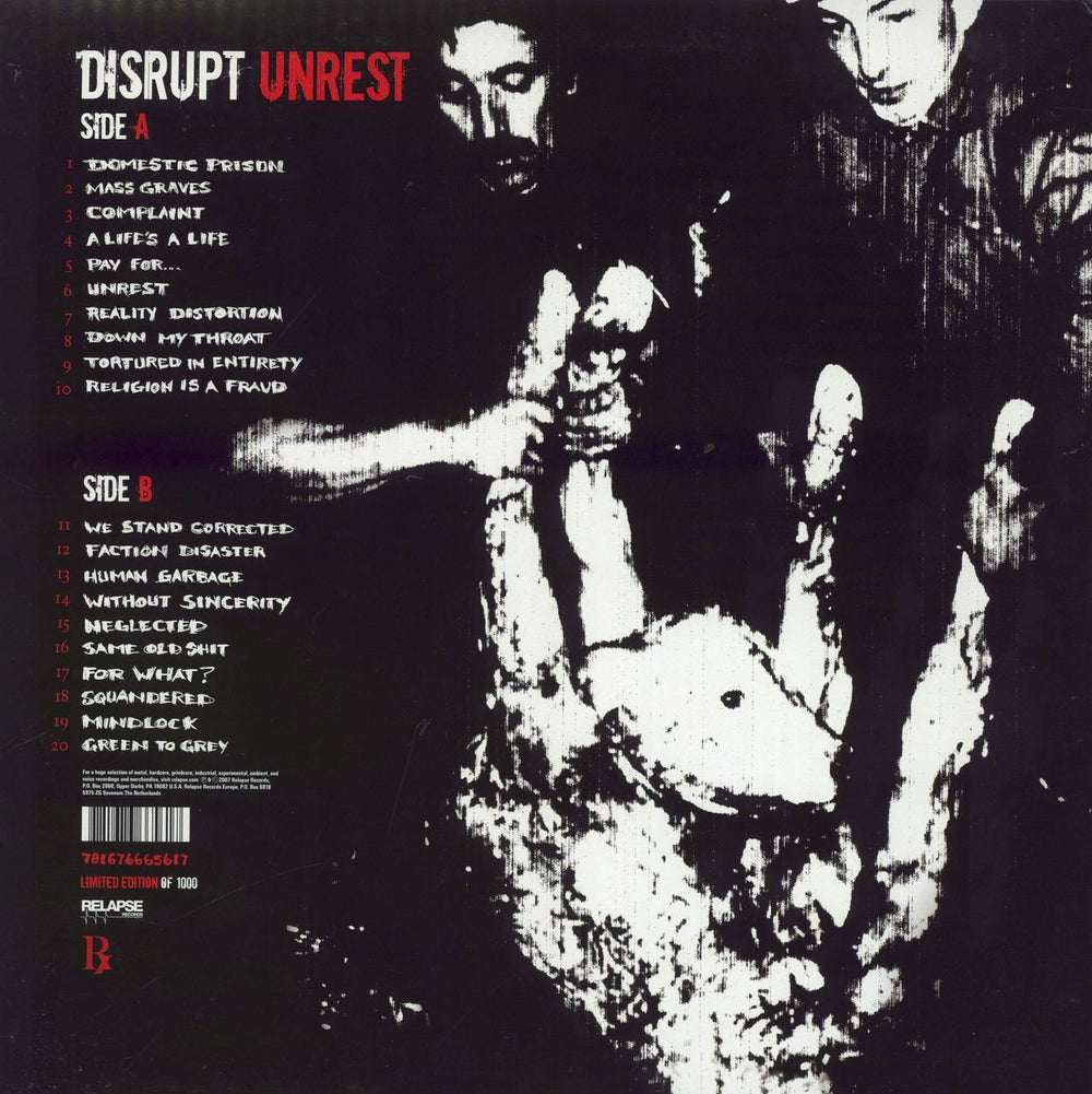 Disrupt Unrest - White Vinyl US vinyl LP album (LP record) 781676665617