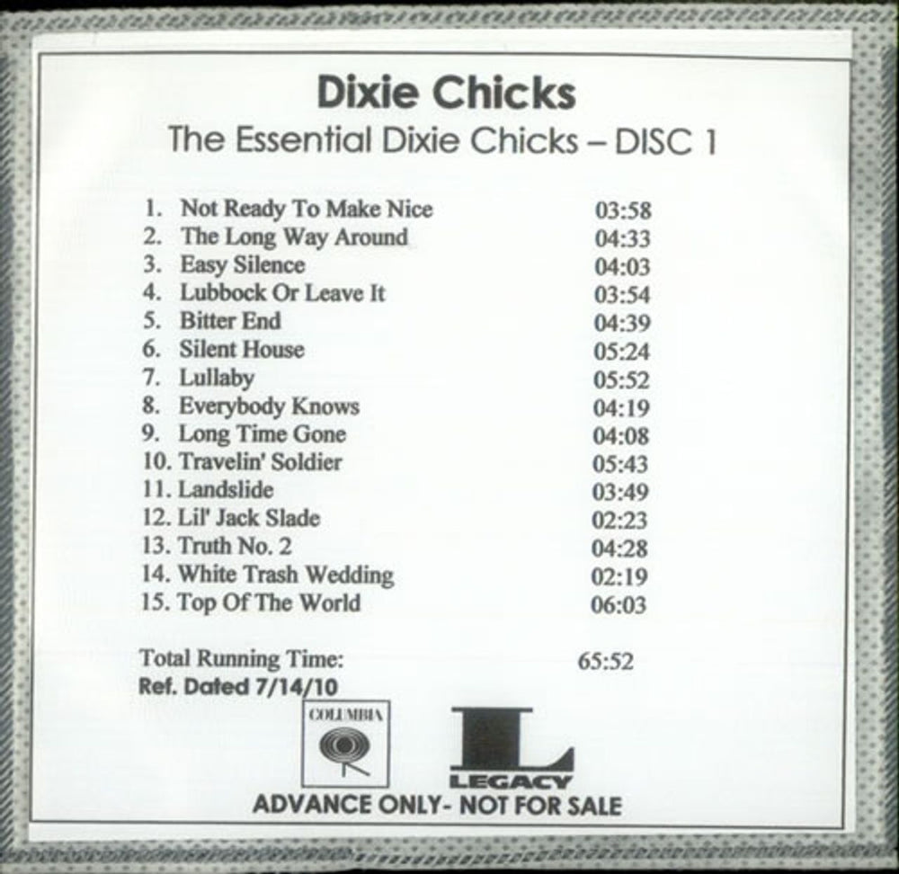 Dixie Chicks The Essential Dixie Chicks US Promo CD-R acetate cdr acetate