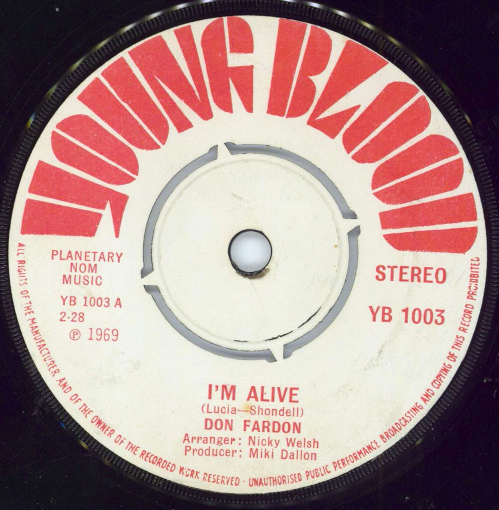 Don Fardon I'm Alive UK 7" vinyl single (7 inch record / 45) YB1003