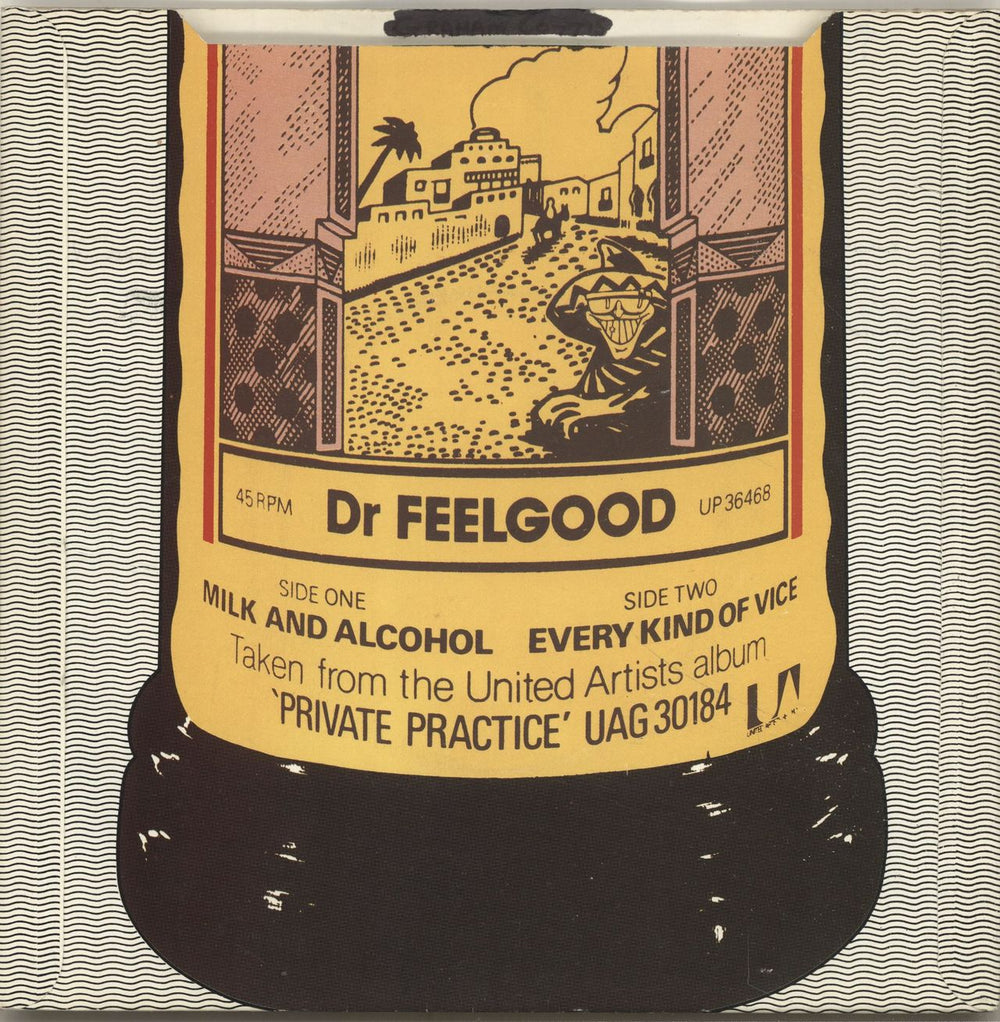 Dr Feelgood Milk And Alcohol - Black - Striped Sleeve UK 7" vinyl single (7 inch record / 45) DRF07MI696404