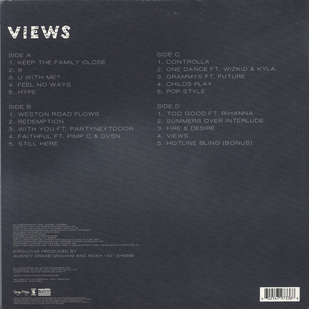 Drake Views UK 2-LP vinyl record set (Double LP Album) 602547973368