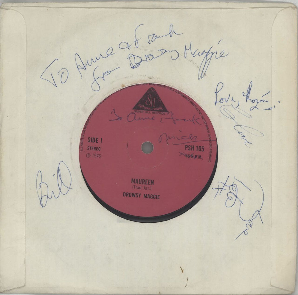 Drowsy Maggie Maureen - Autographed Irish 7" vinyl single (7 inch record / 45) PSH105