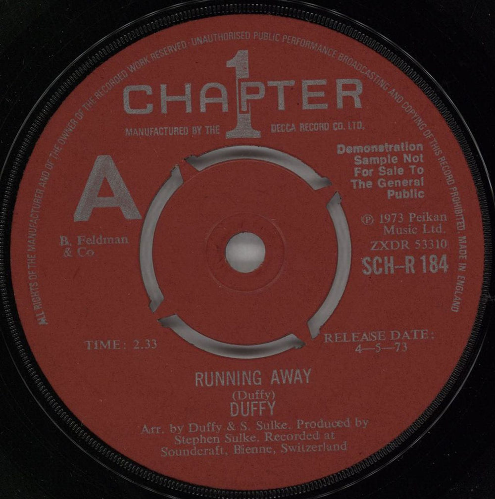 Duffy (Prog) Running Away UK Promo 7" vinyl single (7 inch record / 45) SCH-R184