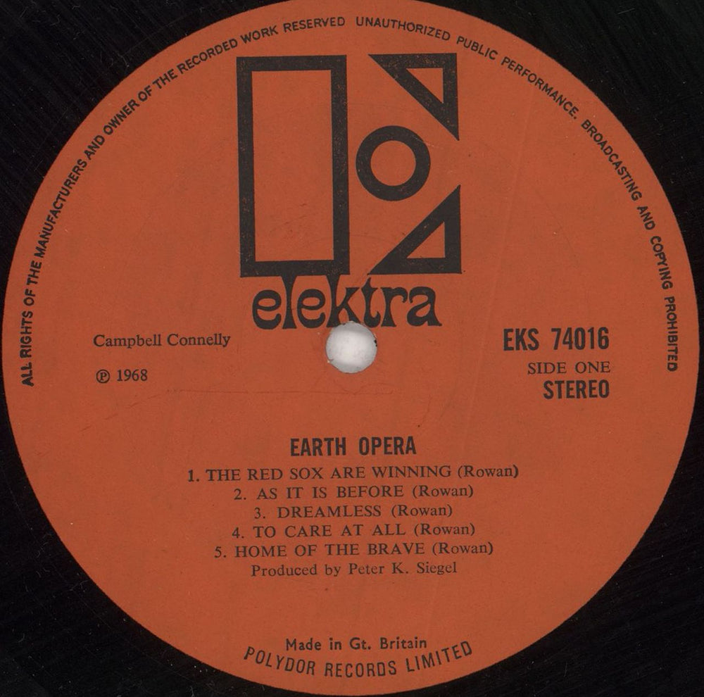 Earth Opera Earth Opera UK vinyl LP album (LP record) E-OLPEA743244