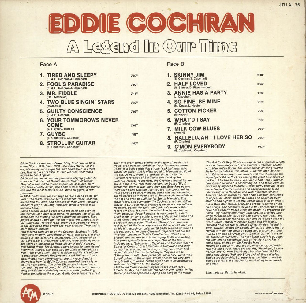 Eddie Cochran A Legend In Our Time Belgian vinyl LP album (LP record)