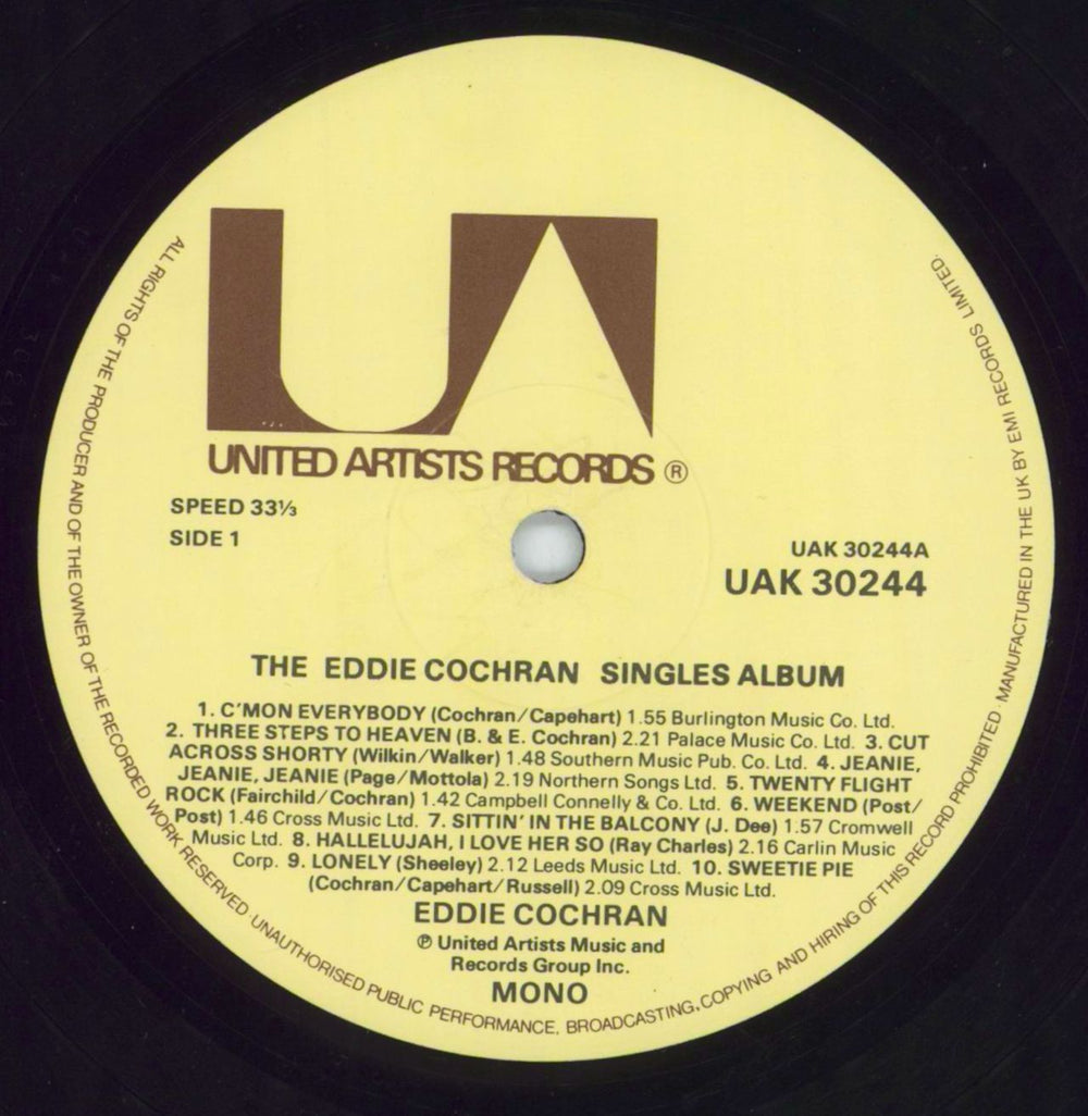 Eddie Cochran The Eddie Cochran Singles Album - 1st UK vinyl LP album (LP record) EDCLPTH817188