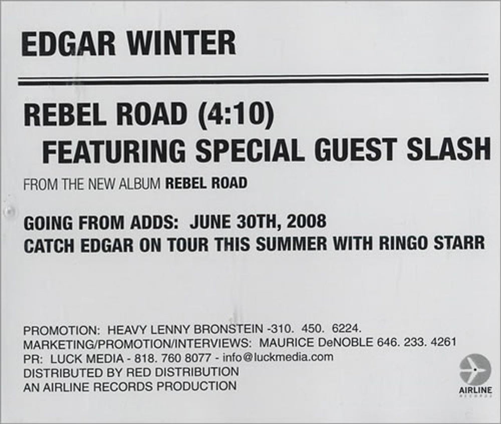 Edgar Winter Rebel Road US Promo CD-R acetate CDR ACETATE