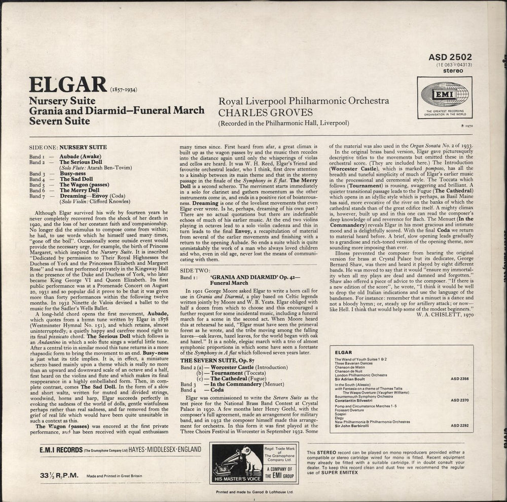 Edward Elgar Severn Suite / Nursery Suite / Grania And Diarmid - Funeral March UK vinyl LP album (LP record)