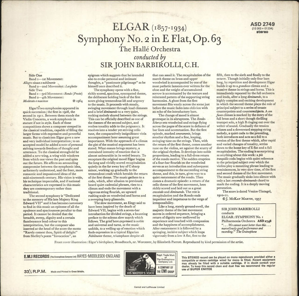 Edward Elgar Symphony No. 2 UK vinyl LP album (LP record)