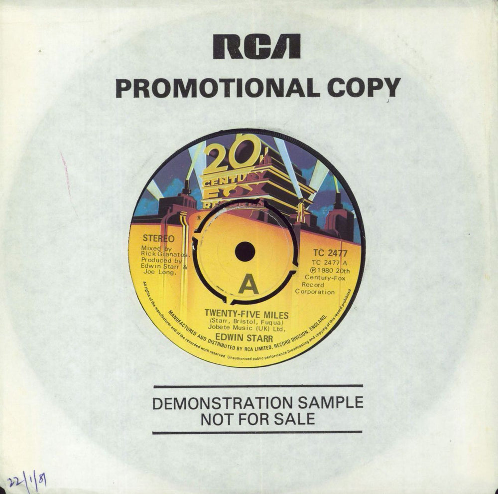 Edwin Starr Twenty-Five Miles UK Promo 7" vinyl single (7 inch record / 45) TC2477