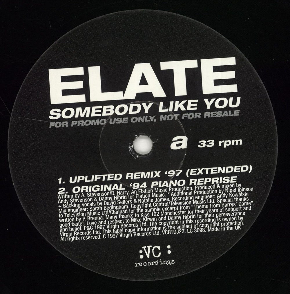 Elate Somebody Like You UK Promo 12" vinyl single (12 inch record / Maxi-single) Q2K12SO705900