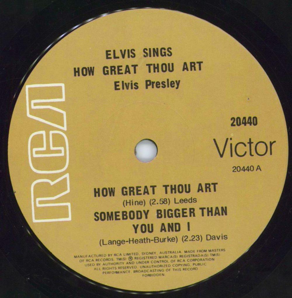 Elvis Presley How Great Thou art Australian 7" vinyl single (7 inch record / 45) ELV07HO240701