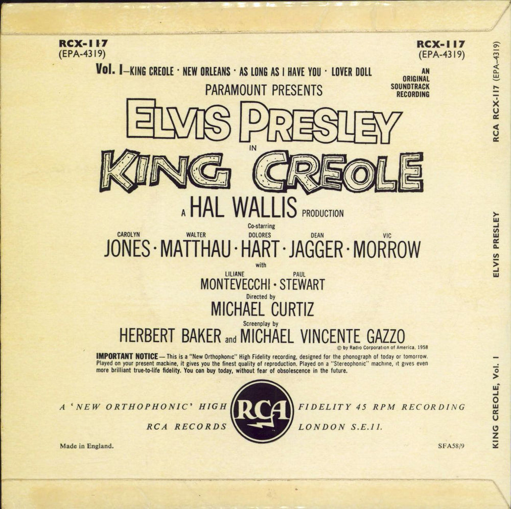 Elvis Presley King Creole Vol.1 EP - 1st - EX UK 7" vinyl single (7 inch record / 45)