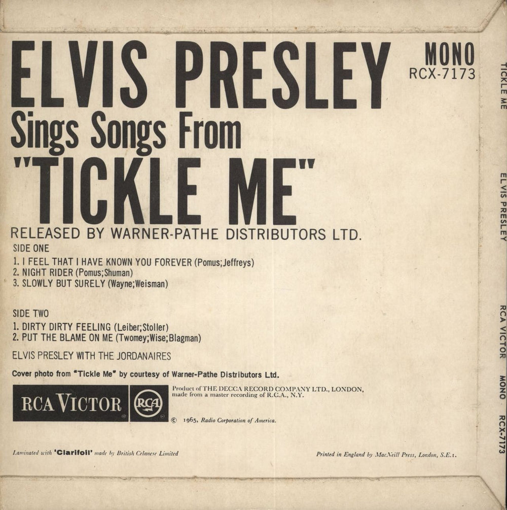 Elvis Presley Tickle Me EP UK 7" vinyl single (7 inch record / 45)