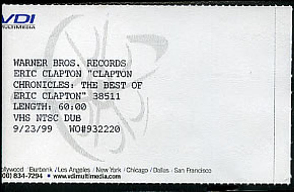 Eric Clapton Clapton Chronicles US Promo video (VHS or PAL or NTSC) PROMO VIDEO