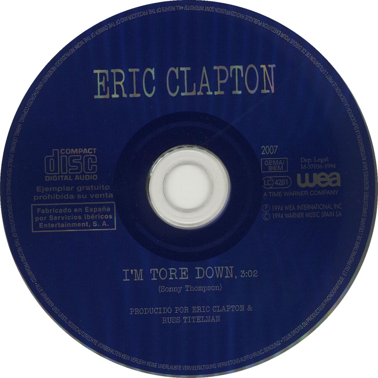 Eric Clapton I'm Tore Down Spanish Promo CD single (CD5 / 5")