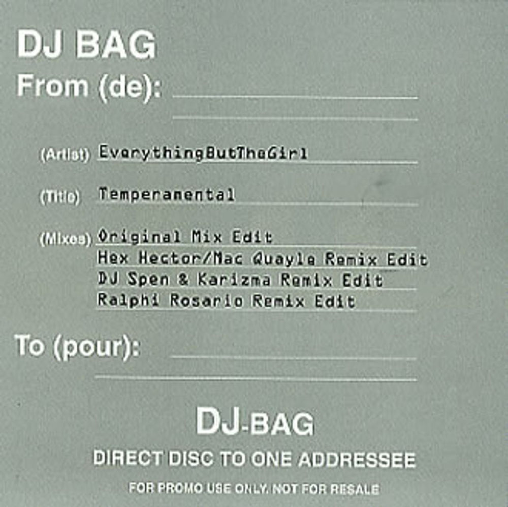 Everything But The Girl Temperamental US Promo CD single (CD5 / 5") PRCD300037