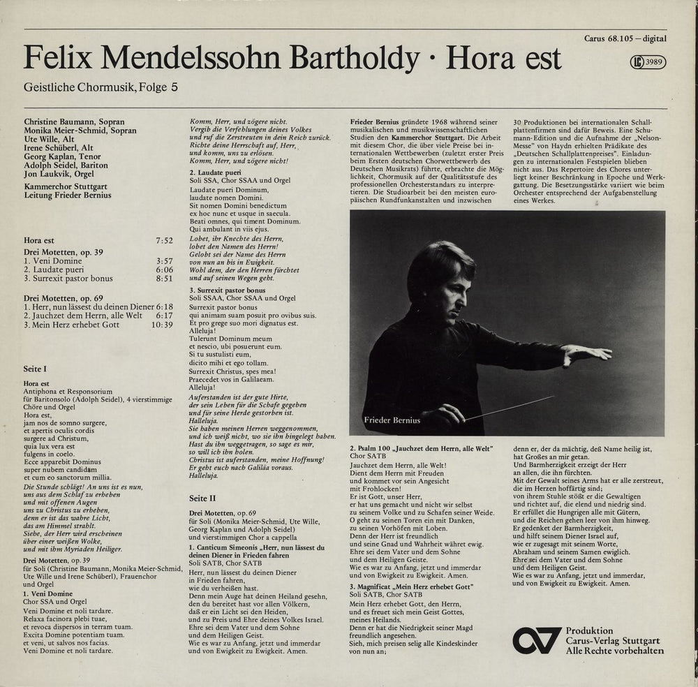 Felix Mendelssohn Hora Est German vinyl LP album (LP record)