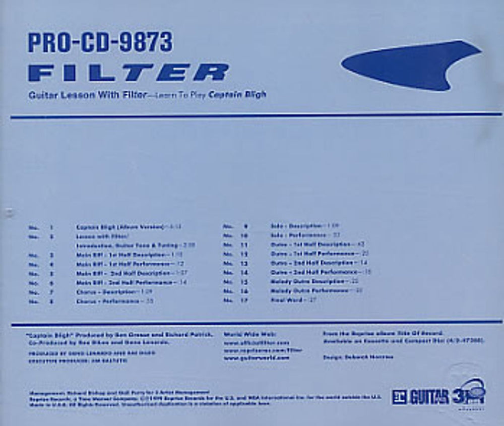 Filter Guitar Lesson With Filter US Promo CD album (CDLP) PRO-CD-9873
