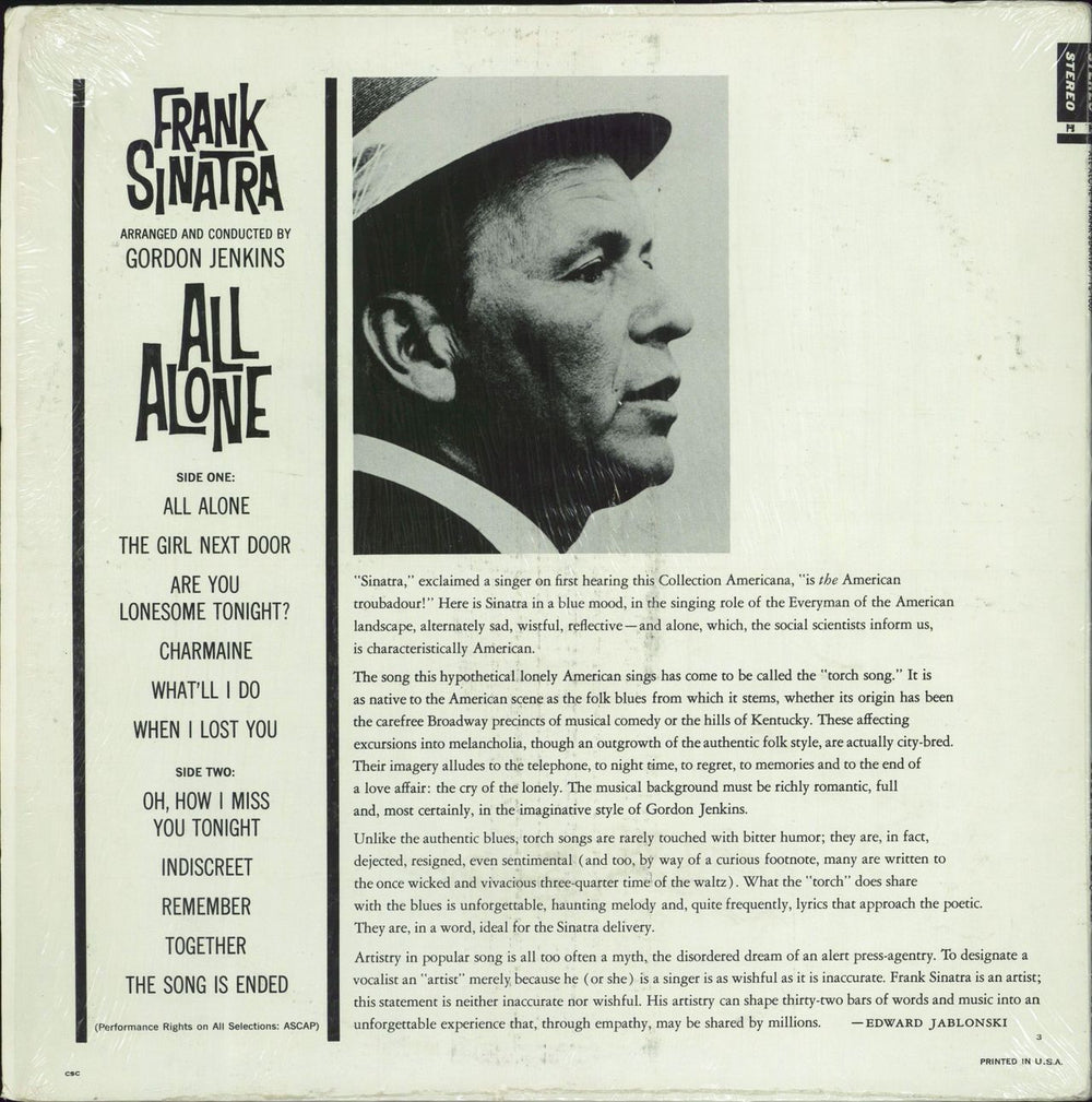 Frank Sinatra All Alone US vinyl LP album (LP record)