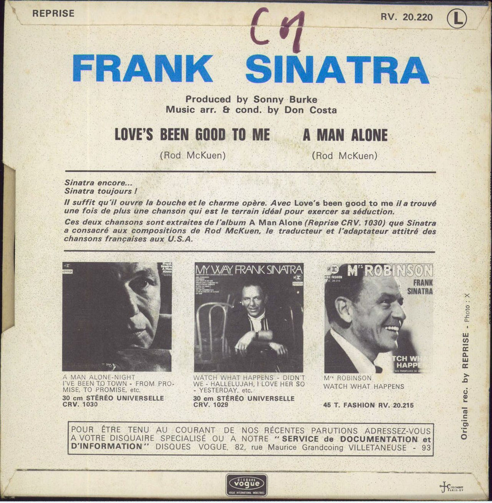 Frank Sinatra Love's Been Good To Me + Sleeve French 7" vinyl single (7 inch record / 45)