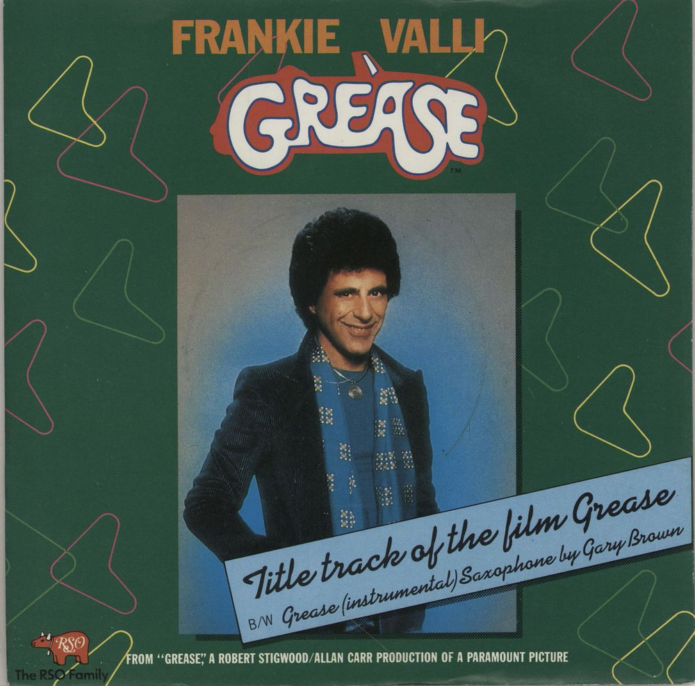 Frankie Valli Grease UK 7" vinyl single (7 inch record / 45) RSO012
