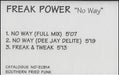 Freak Power No Way UK Promo cassette single PROMO CASSETTE