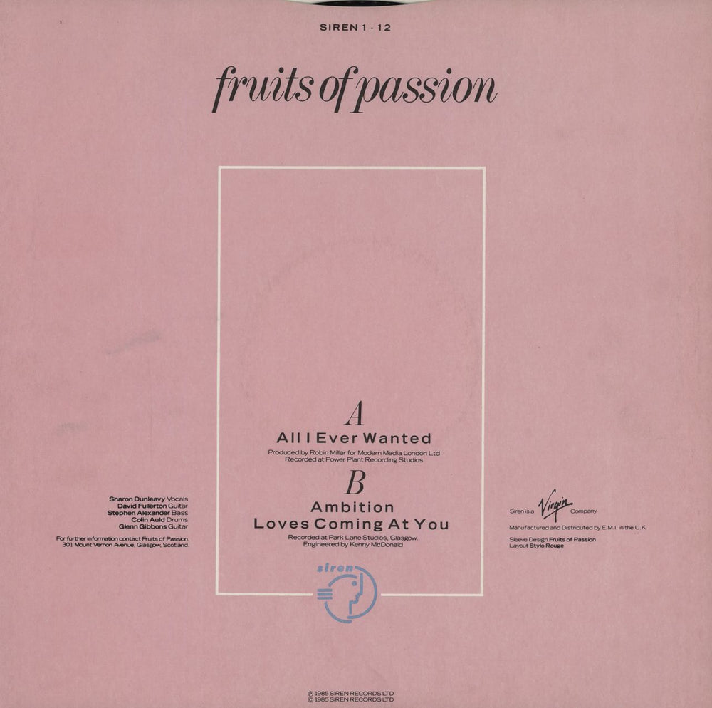 Fruits Of Passion All I Ever Wanted UK 12" vinyl single (12 inch record / Maxi-single)