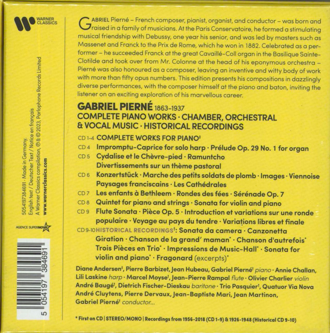 Gabriel Pierne Complete Piano Works, Chamber Orchestral & Vocal