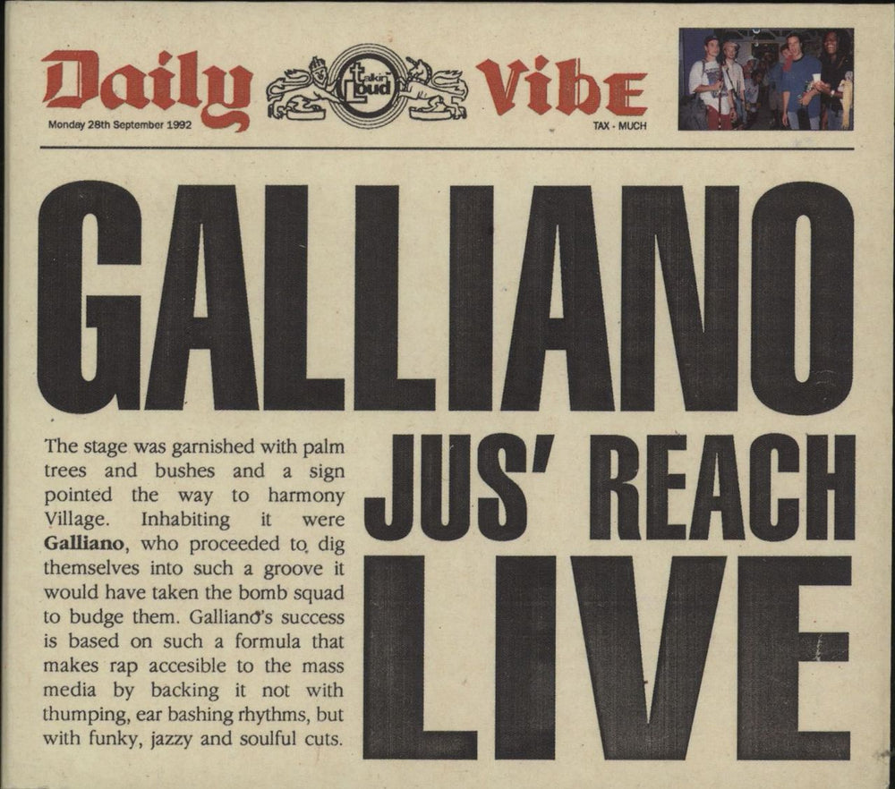 Galliano Jus' Reach Live UK CD single (CD5 / 5") TLKCS29