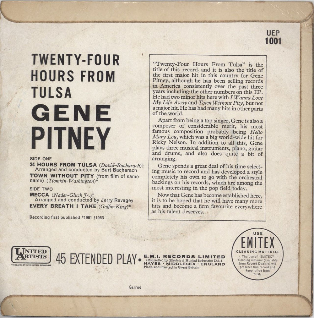 Gene Pitney Twenty-Four Hours From Tulsa EP - 1st - EX UK 7" vinyl single (7 inch record / 45)