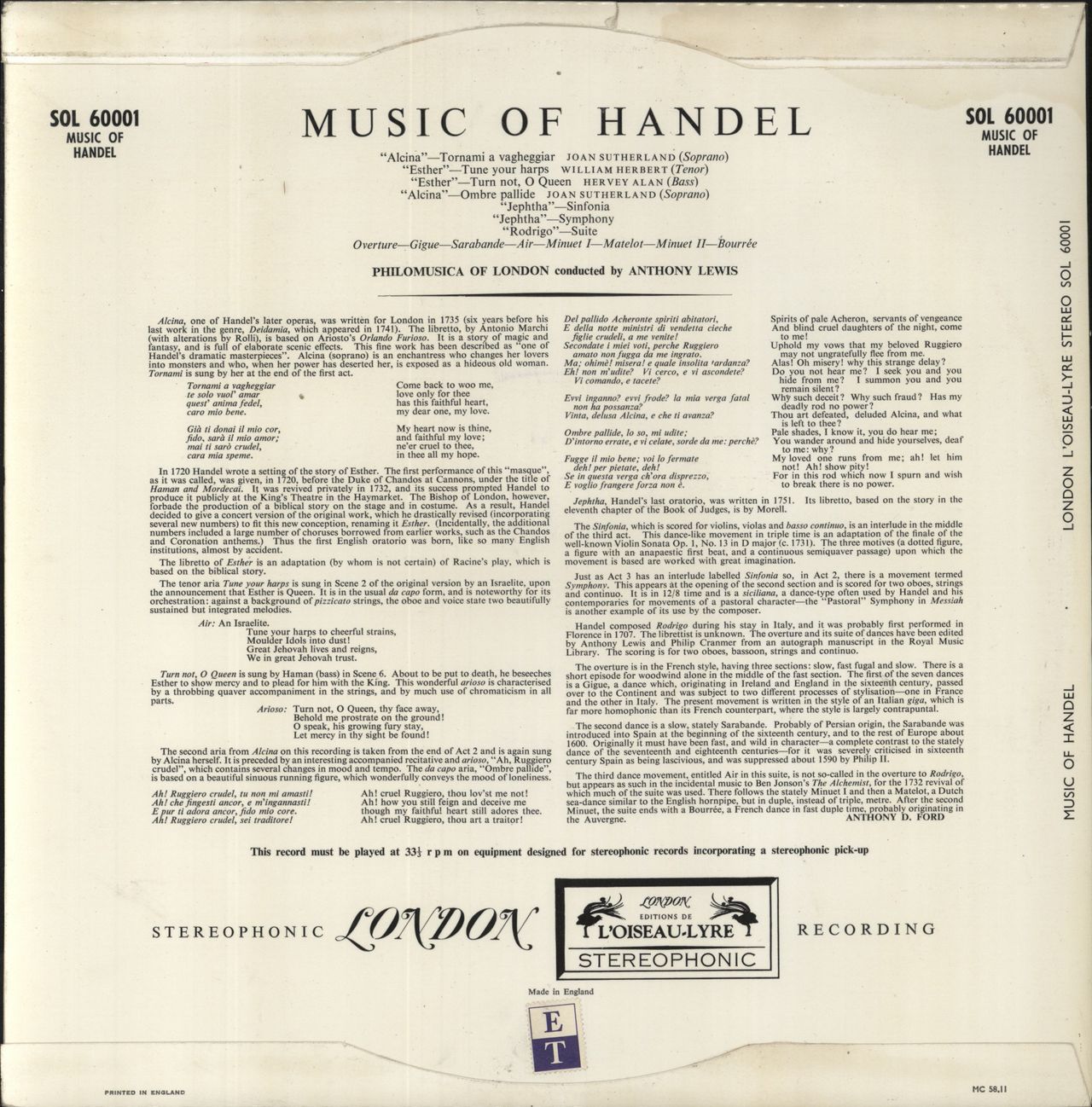 George Frideric Handel The Music Of Handel - 1st UK Vinyl LP