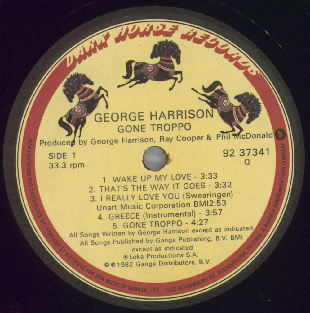 George Harrison Gone Troppo Canadian vinyl LP album (LP record) GHALPGO825220