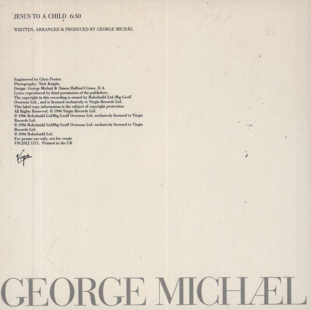 George Michael Jesus To A Child UK Promo CD single (CD5 / 5")