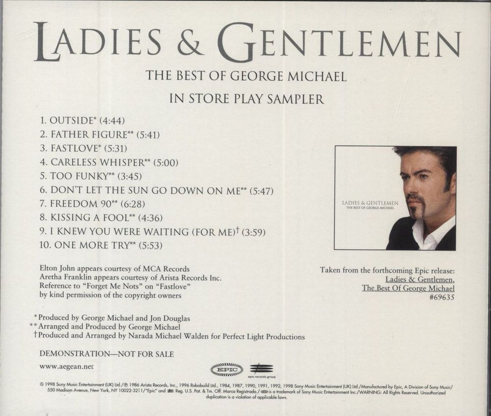 George Michael Ladies & Gentlemen In Store Play Sampler US Promo CD album (CDLP)