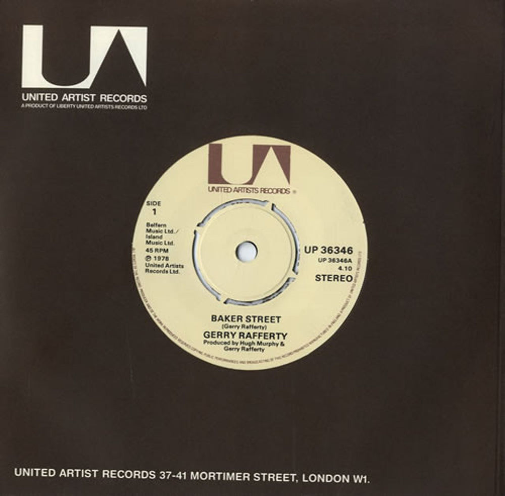 Gerry Rafferty Baker Street - company sleeve UK 7" vinyl single (7 inch record / 45) UP36346
