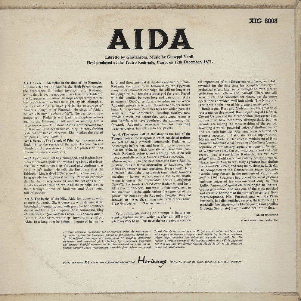 Giuseppe Verdi Aida UK vinyl LP album (LP record)