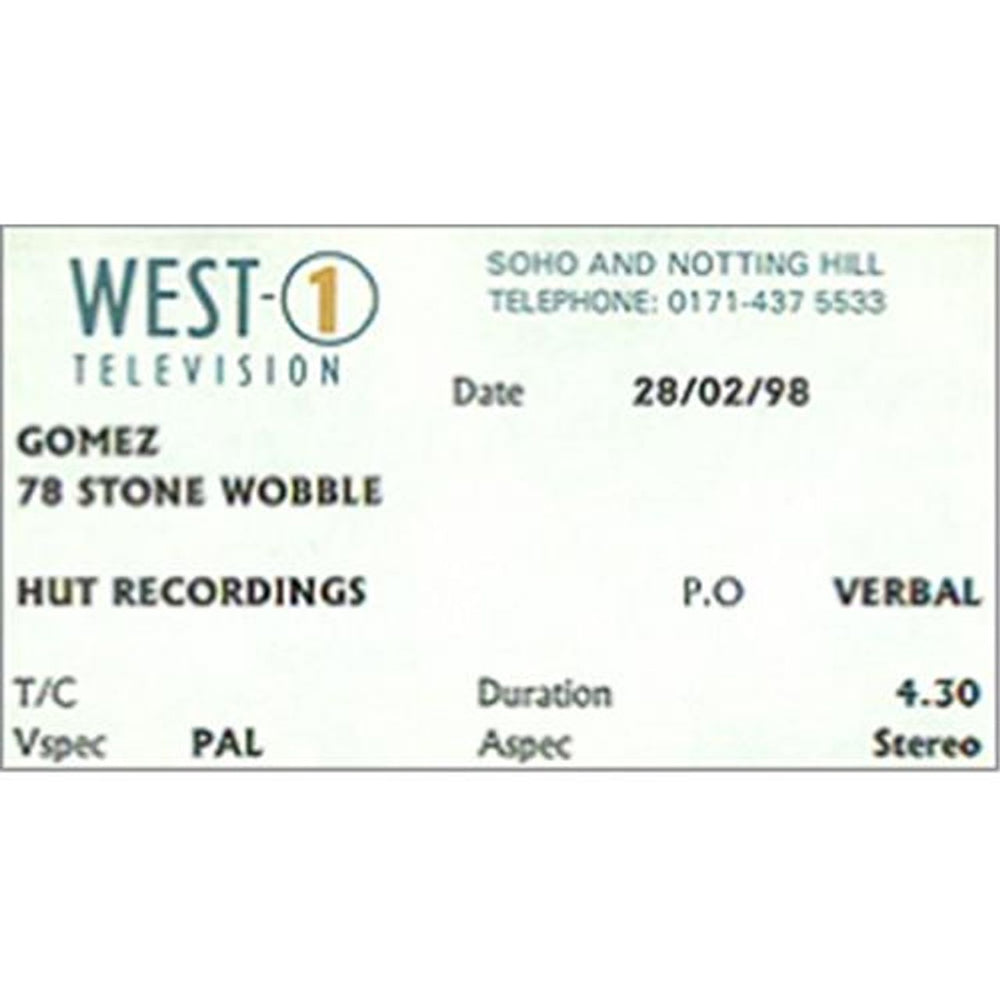 Gomez 78 Stone Wobble UK Promo video (VHS or PAL or NTSC) PROMO VIDEO