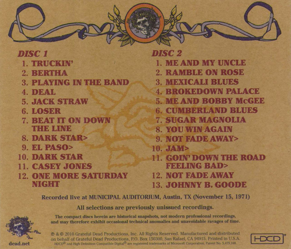 Grateful Dead Road Trips Vol. 3 No. 2: Austin 11-15-71 US 2-CD