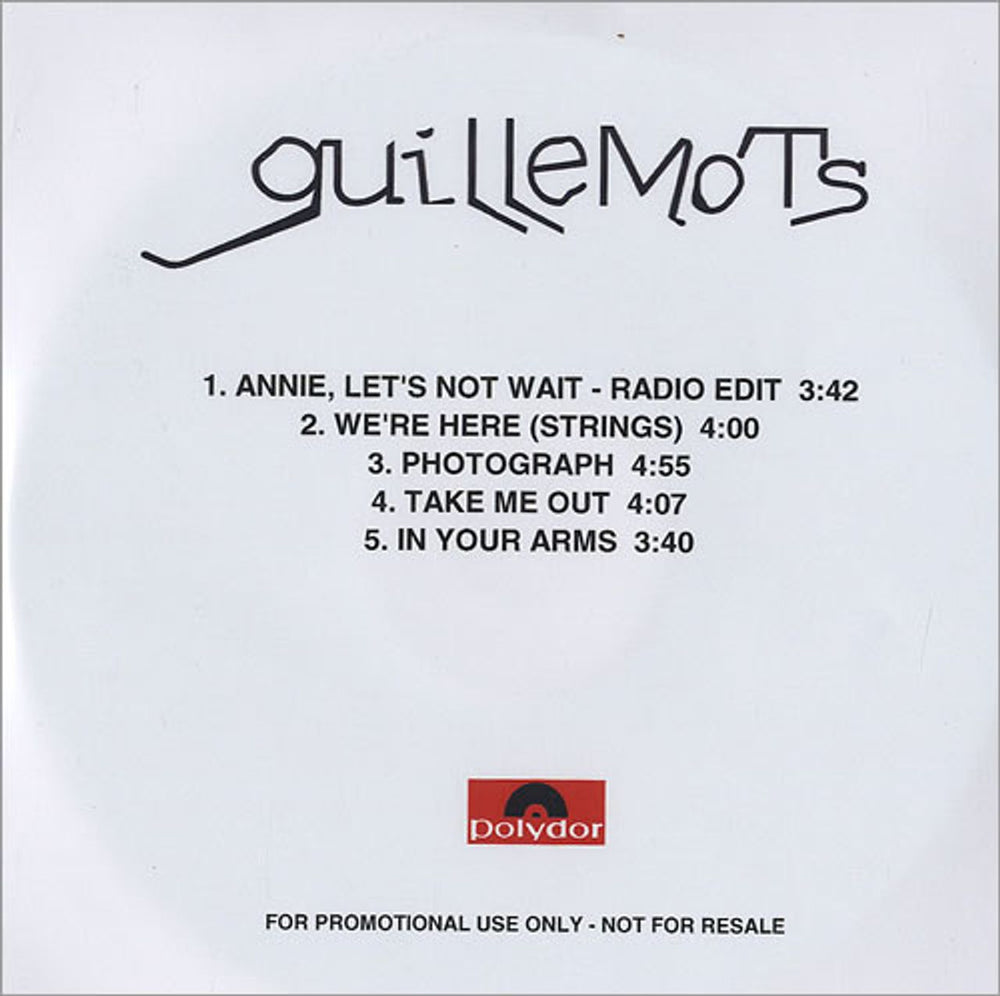 Guillemots Annie Let's Not Wait UK Promo CD-R acetate CD-R ACETATE