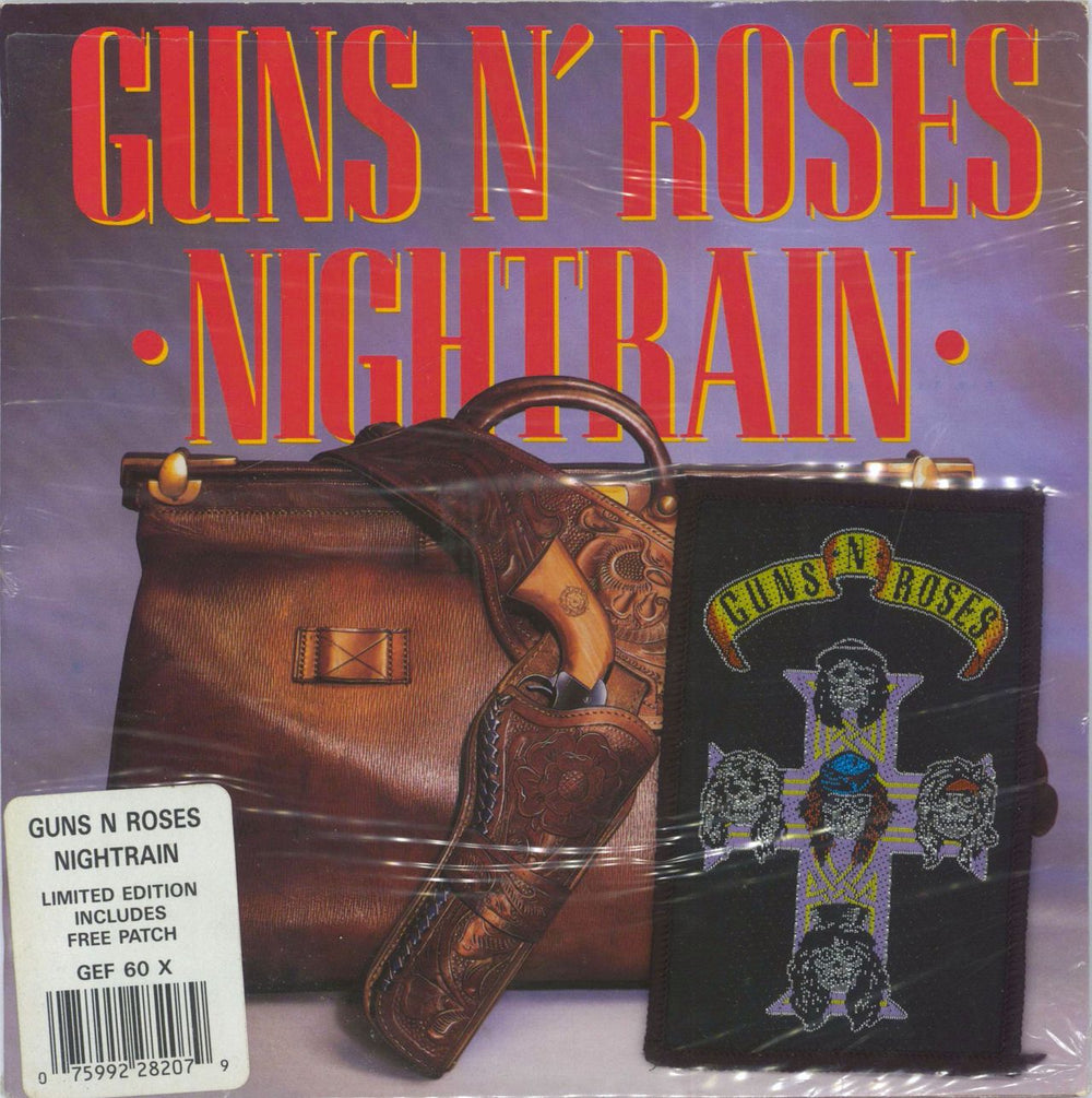 Guns N Roses Nightrain + Patch - Opened stickered shrink UK 7" vinyl single (7 inch record / 45) GEF60X