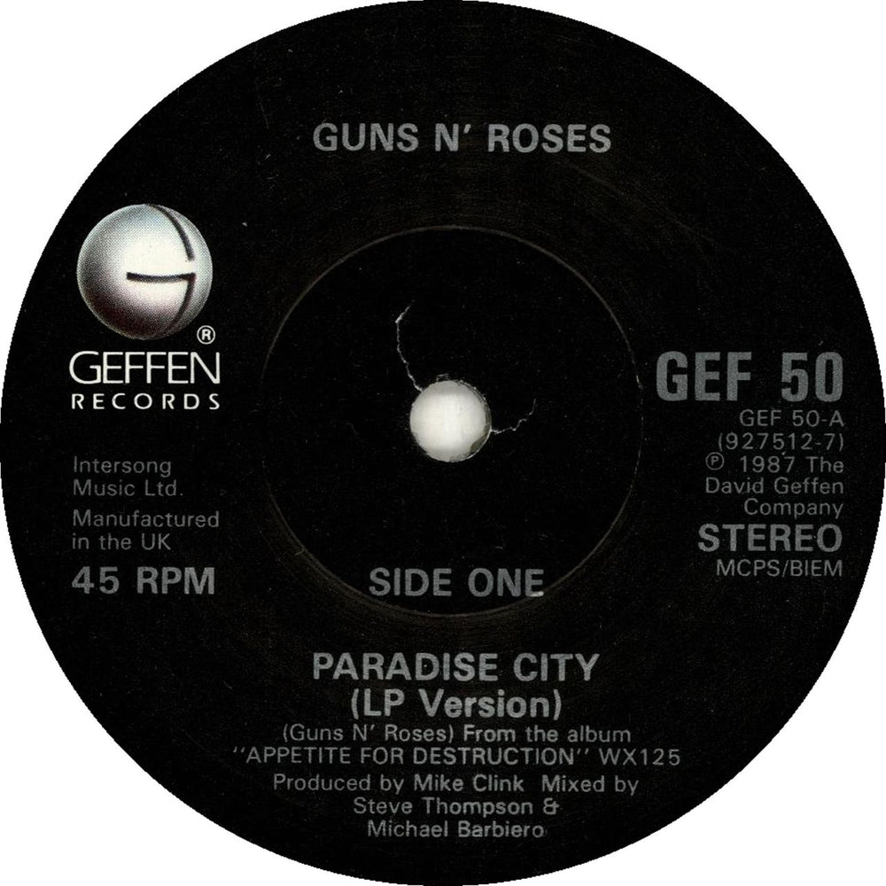 Guns N Roses Paradise City UK 7" vinyl single (7 inch record / 45) 075992751070