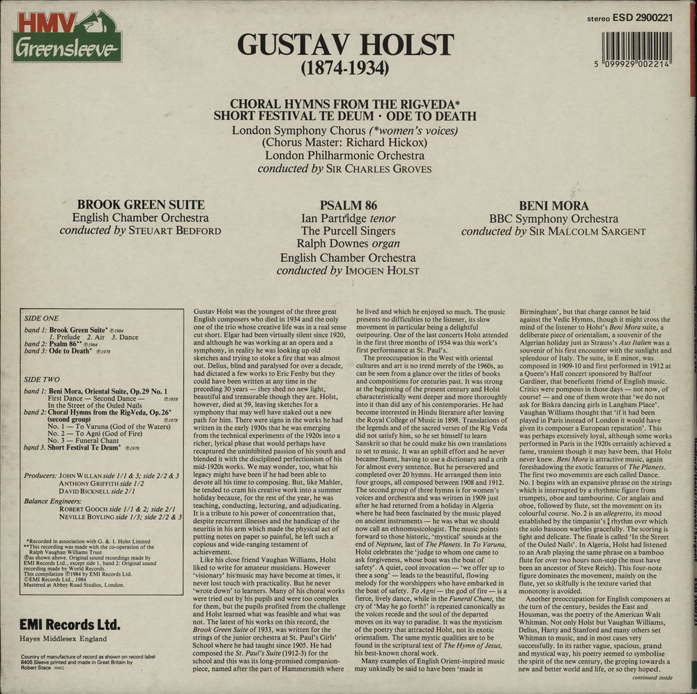 Gustav Holst Gustav Holst (1874 - 1934) UK vinyl LP album (LP record) 5099929002214