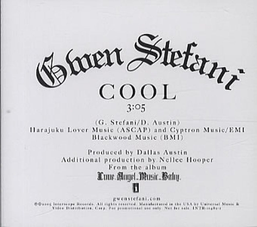 Gwen Stefani Cool US Promo CD-R acetate CD-R ACETATE