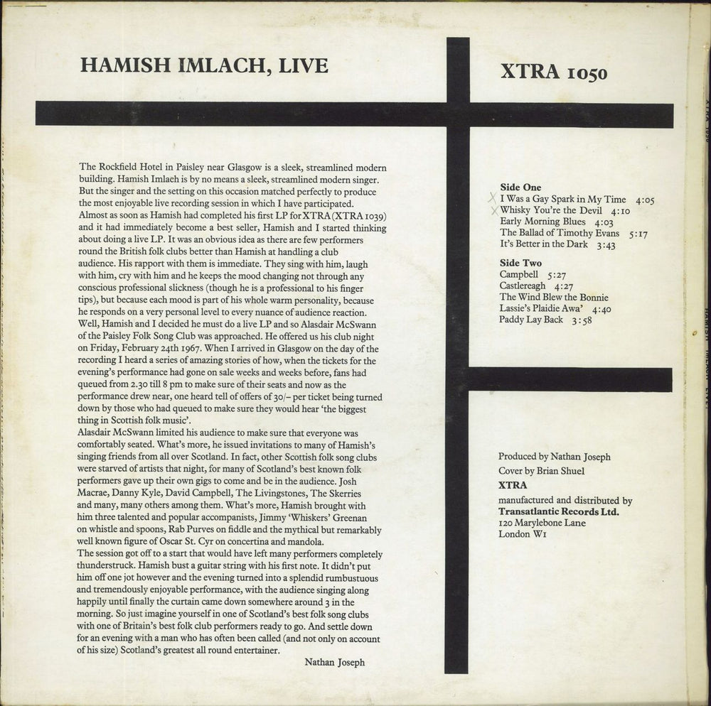 Hamish Imlach Live! UK vinyl LP album (LP record)