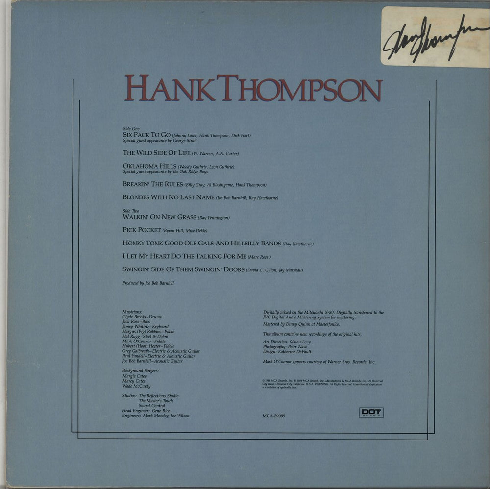 Hank Thompson Hank Thompson - Autographed US vinyl LP album (LP record) H/TLPHA653109