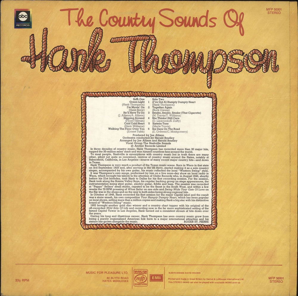 Hank Thompson The Country Sounds Of Hank Thompson UK vinyl LP album (LP record)