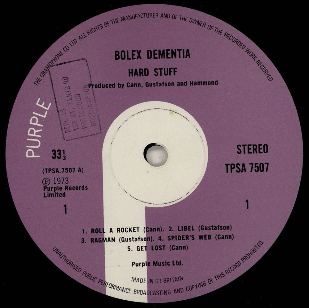 Hard Stuff Bolex Dementia - Gatefold - Gramophone Co Label UK vinyl LP album (LP record) HSFLPBO72842