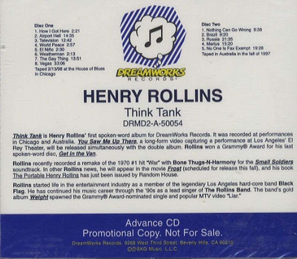 Henry Rollins Think Tank US Promo 2 CD album set (Double CD) DRMD2-A-50054
