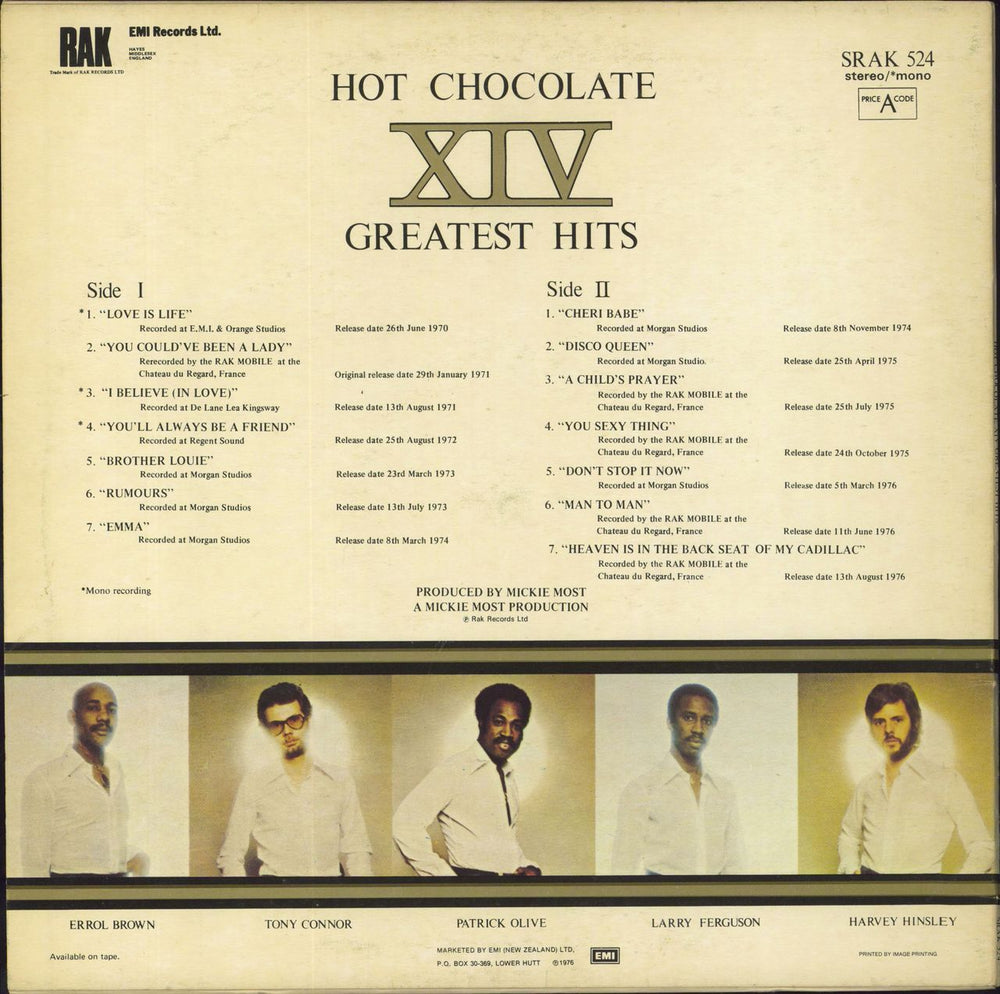 Hot Chocolate XIV Greatest Hits New Zealand vinyl LP album (LP record)